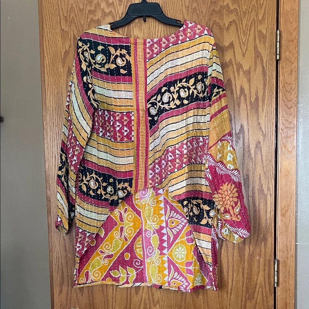 Boho Patchwork Tunic in Pink & Yellow - Picture 2 of 2